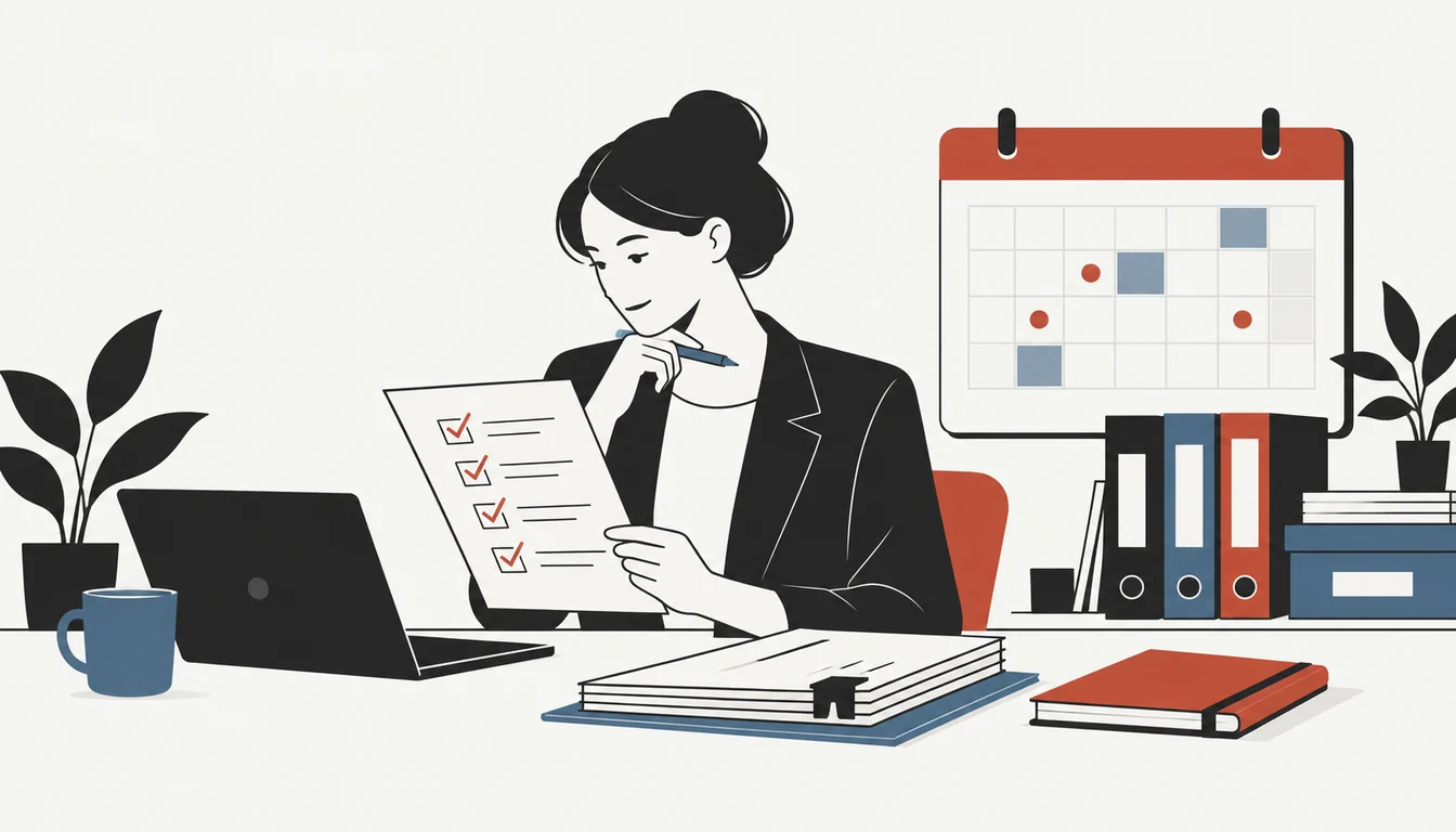 Business operator reviewing an annual registration checklist.